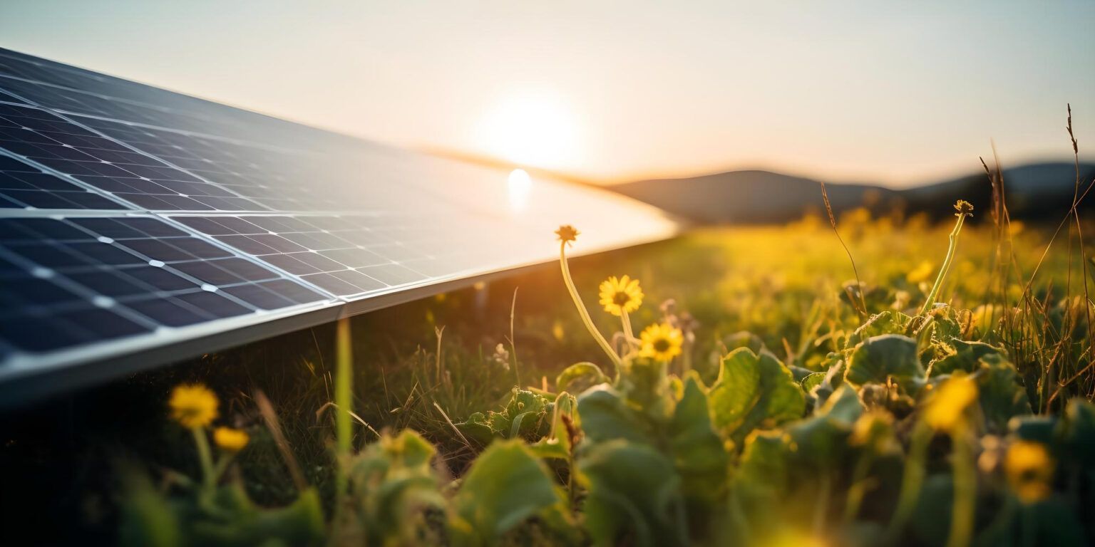 Solar panels and flowers